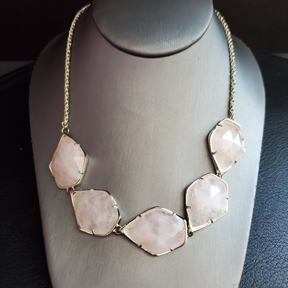 Kendra Scott Gold Tone Connely Rose Quartz Statement Necklace Bib Pink Stones